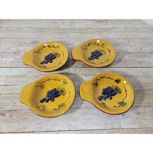 Set 4 Olive Pits Appetizer Side Plate Olive‎ Oil Bread Dipper Grapes Ceramic